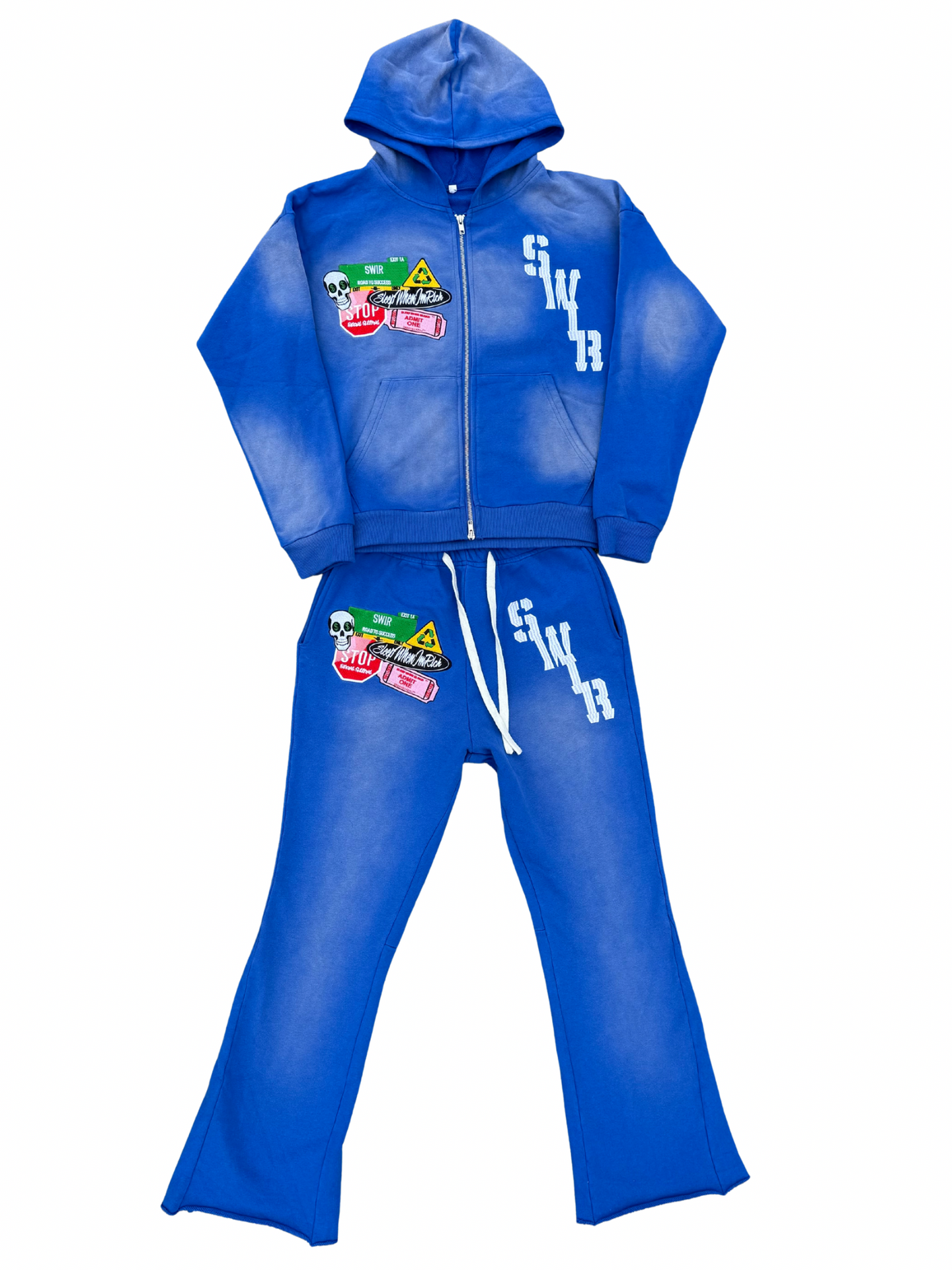 Blue Acid Wash Cropped Jogging Set