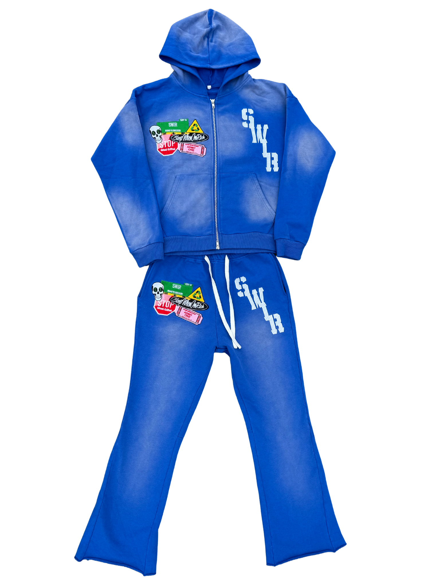 Blue Acid Wash Cropped Jogging Set