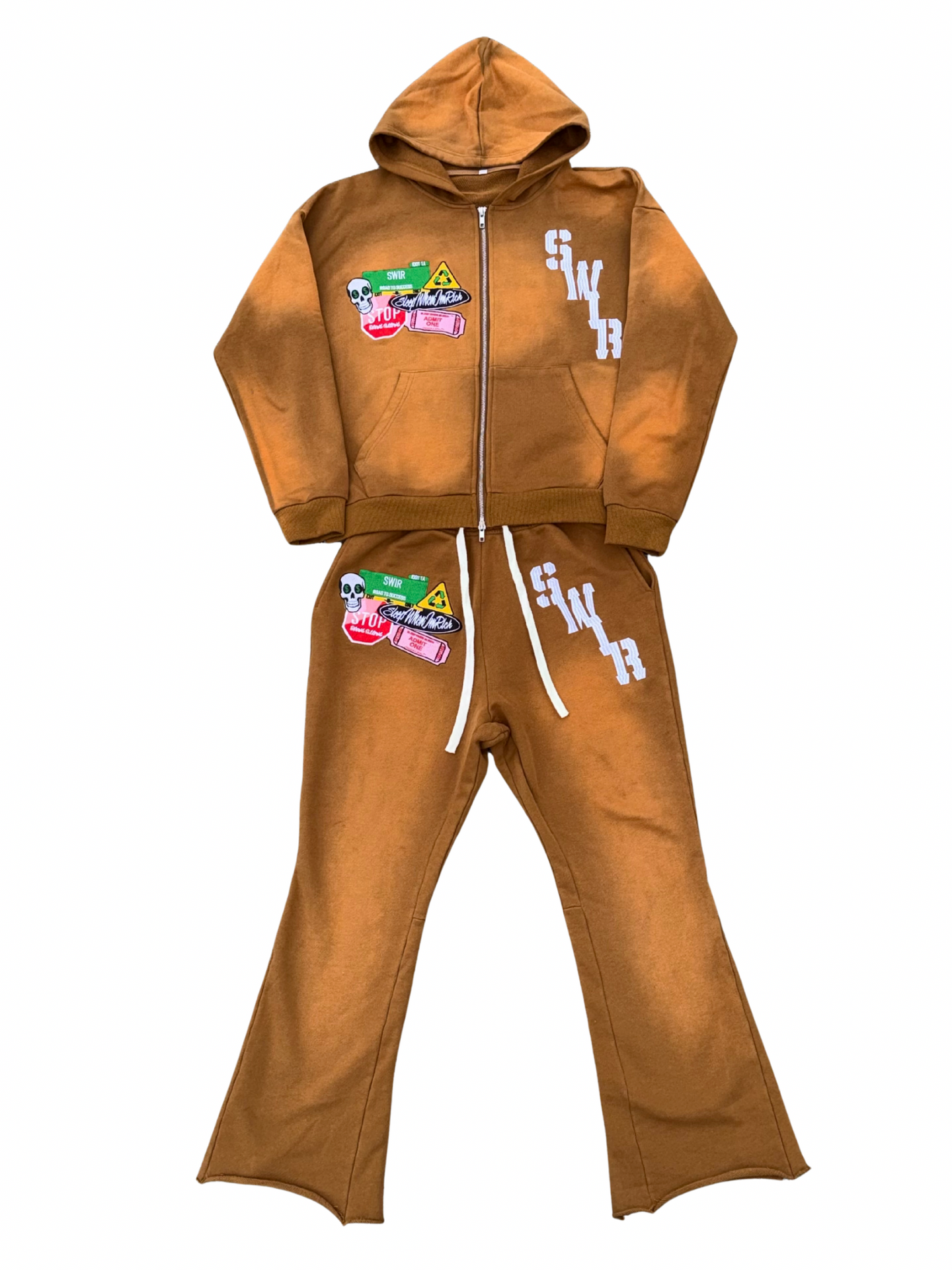 Brown Acid Wash Cropped Jogging Set