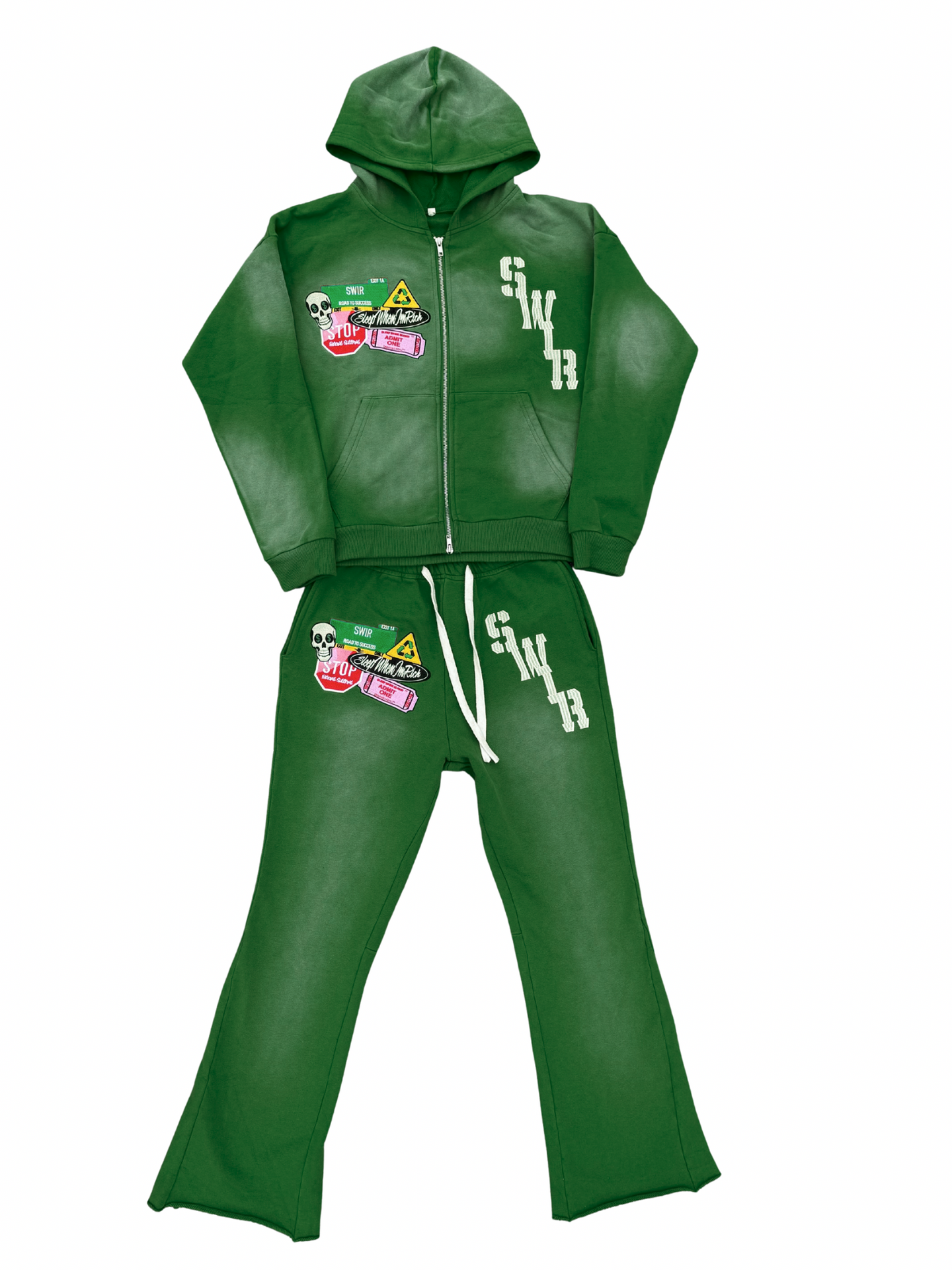 Green Acid Wash Cropped Jogging Set