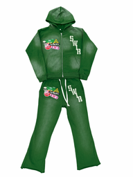 Green Acid Wash Cropped Jogging Set