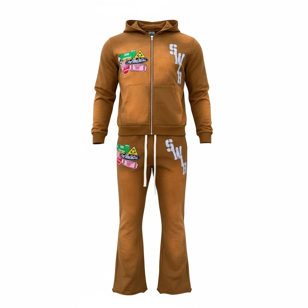 Brown Acid Wash Jogging Set