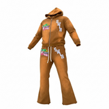 Brown Acid Wash Jogging Set